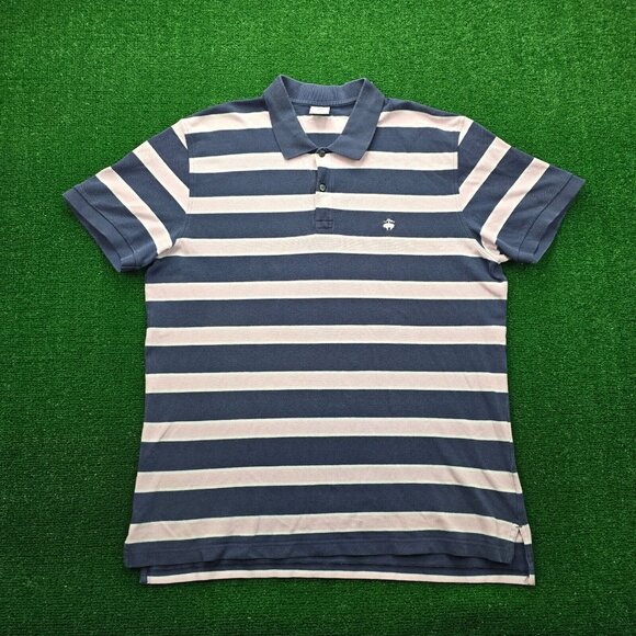 Brooks Brothers Polo Shirt Mens 2XL Blue Striped Short Sleeve Slim Fit Preppy - Picture 1 of 6